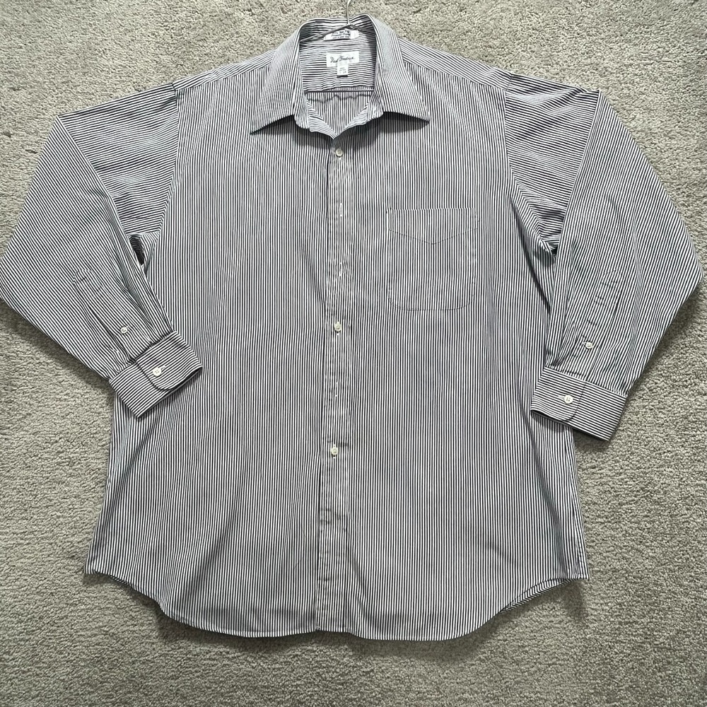 Paul Fredrick Shirt Men's 17-34 White Blue Striped Long Sleeve Button Up Cotton